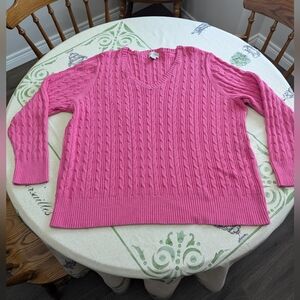 St John'Bay Pink Cable Knit V-Neck Cotton Sweater. Size 3X. EUC.